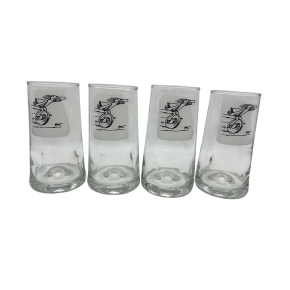 B.C. Comic Unicycle Caveman Glasses Set of 4 by Johnny Hart – 5.25″ Tall - Picture 1 of 6